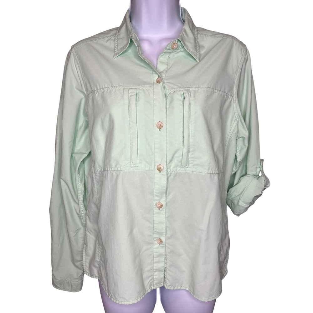 ExOfficio Mint Green Hiking Shirt M Zip Pockets Gorpcore Lightweight UPF FastDry